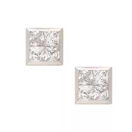Limor 14K Solid White Gold 5MM Square Cut Bezel Set Cubic Zircon Studs ER-PEW5