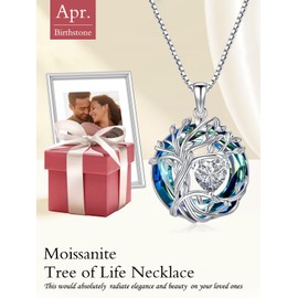 TOUPOP Moissanite Necklace Tree of Life Necklace Sterling Silver Moissanite Pendant Crystal Tree Jewelry Anniversary Birthday Christmas Gifts for Women Mom Her Wife