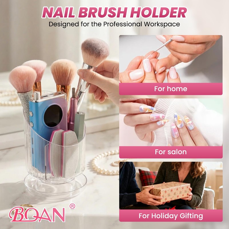 BQAN Acrylic Nail Brush Holder Desk Organizer for Makeup Brush