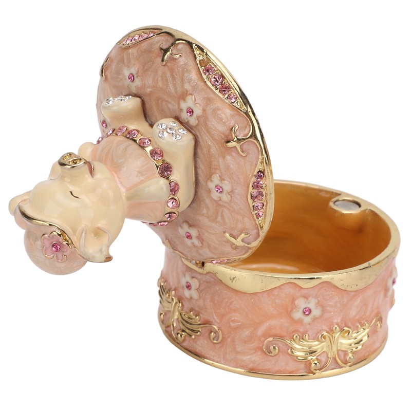 Pig Hinged Jewelry Box Hollow Design Cute Appearance Hand Painted