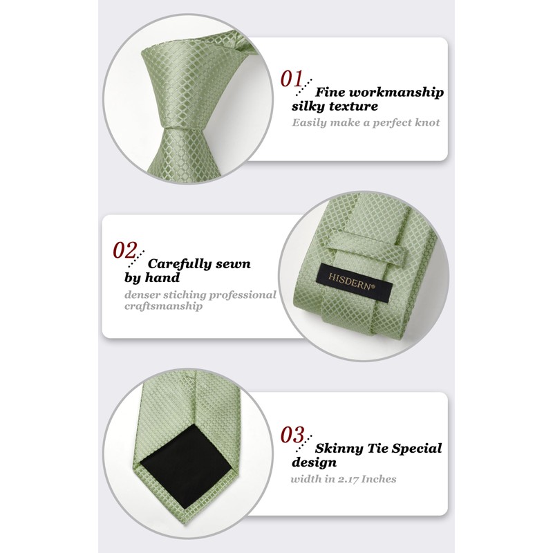 HISDERN Men's Tie Wedding Checked Ties Handkerchief Flowers Elegant Classic