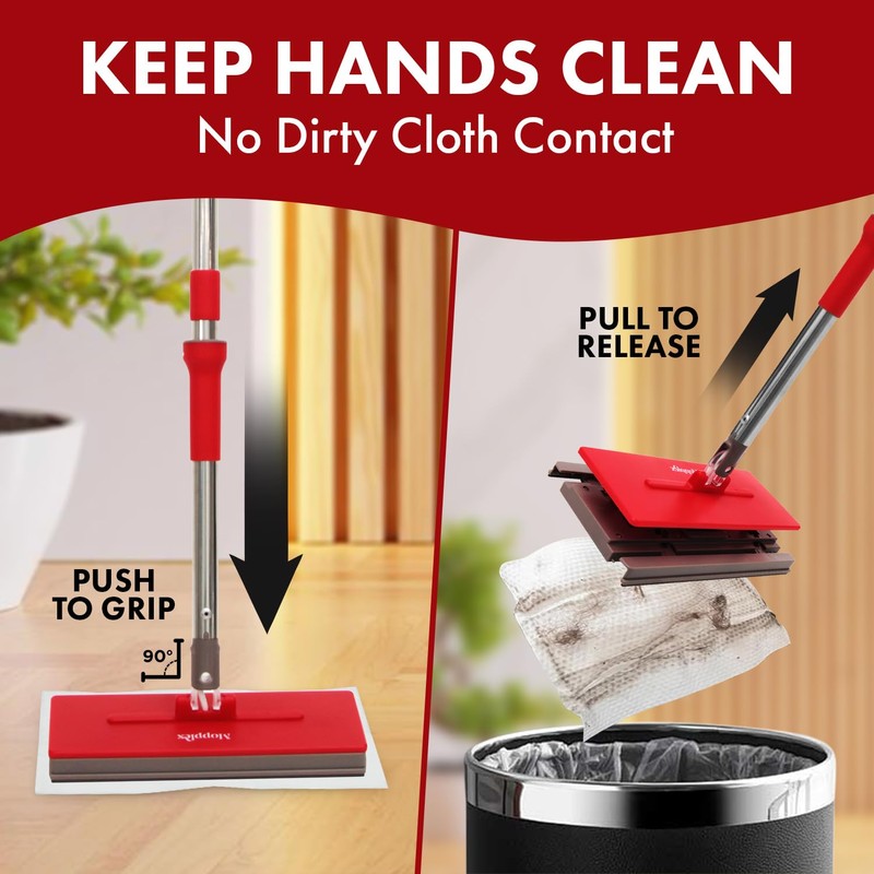 Floor Scrubber Mop with Easy Sheet Attachment, Includes 10 Disposable