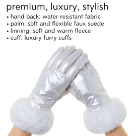 Zeltauto Women's Touch Screen Gloves Faux Suede Full Finger with Warm Plush Lining(White)