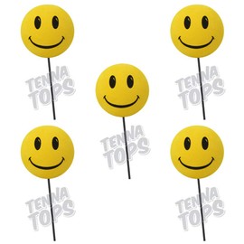 Tenna Tops Happy Smiley Face Car Antenna Topper / Mirror Dangler / Desktop Spring Stand / Yellow (Pack of 6)