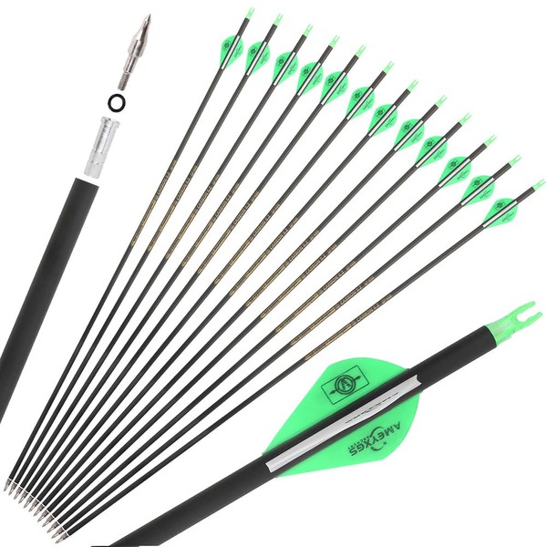 HNZMDY 30" Pure Carbon Arrows Archery Practice Hunting Arrows Spine