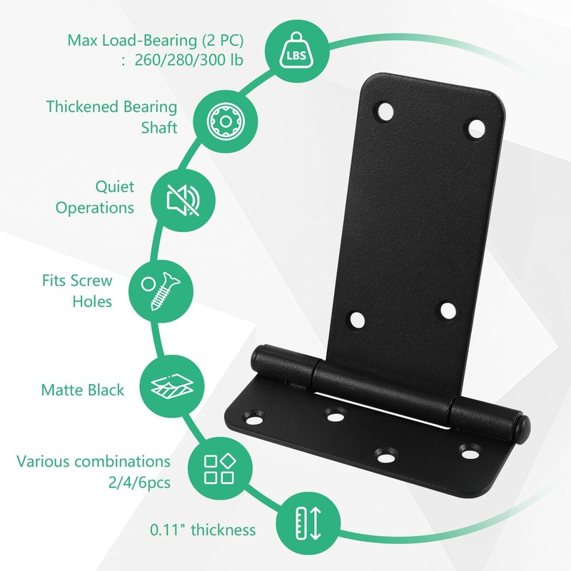 Wmebee 5“ Gate Hinges,260 Lbs Capacity, Matte Black Hinges,6 Pack