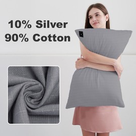 2 Pack Grounding Pillowcase with Cotton Silver Fiber, Conductivity Grounding Pillow Case for Better Sleep, Gray, 20x30 inch