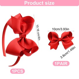 2 Pieces Bow Hairpins and 1 Piece Bow Headband, Kids Hair Accessories, Bow Hair Accessories, Red Hair Accessories for Girls, Clothing Accessories
