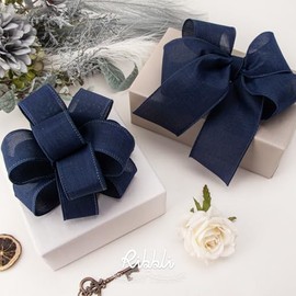 Ribbli Navy Blue Linen Wired Ribbon, 1-1/2 Inch x 10 Yard, Navy Burlap Wired Ribbon for Wreaths, Big Bow Crafts, Gift Wrapping, Christmas Tree Decoration