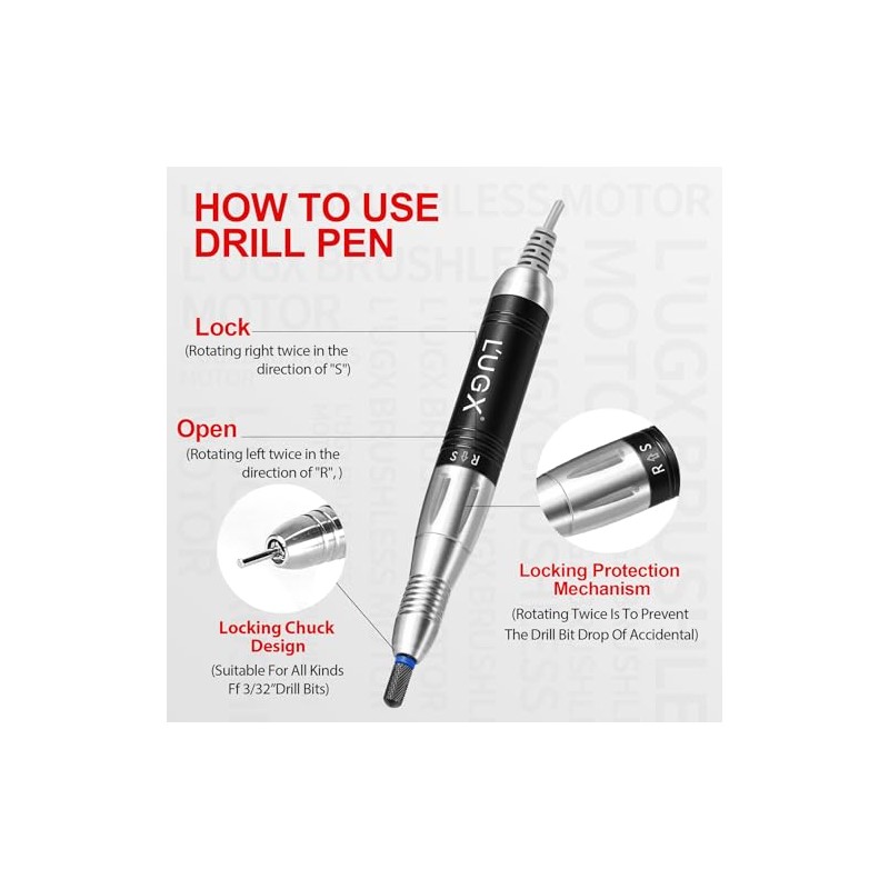 L'UGX Nail Drill Handpiece for LG601s Professional Brushless 30000RPM Nail