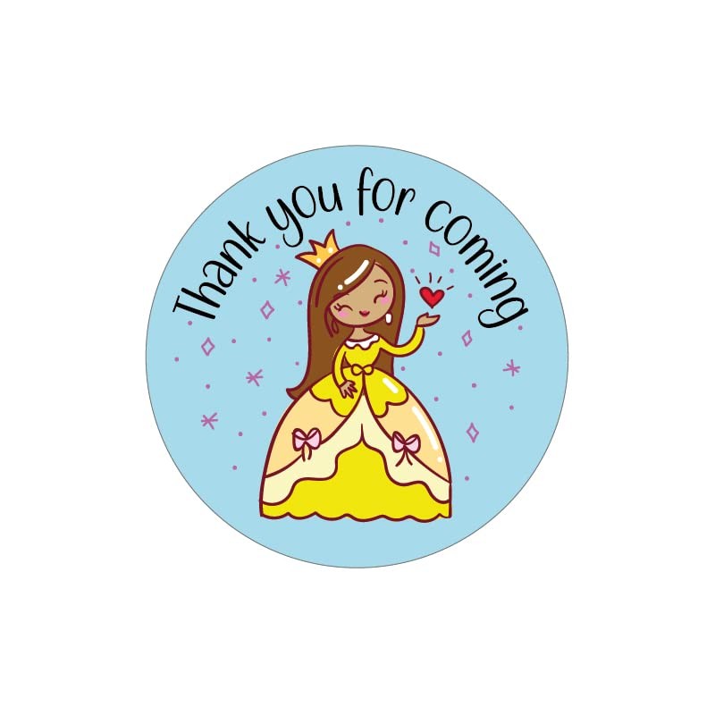 40mm Princess "Thank You for Coming" Round Party Stickers for