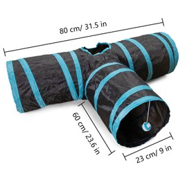 RongQiLBB Cat Toy Cat Tunnel 2 Way / 3 Way Foldable Pet Play Tunnel Tube for Kittens Puppies Rabbits Guinea Pigs Indoor and Outdoor (Blue T)