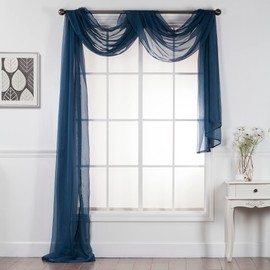 Interior Trends Multipurpose Fully Hemmed Sheer Voile Window or Event Draping Fabric Scarf Valance (Navy Blue, 1 Piece: 37" W x 216" L)