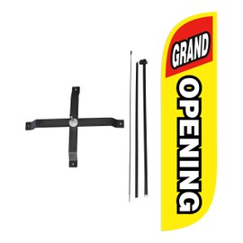 LookOurWay Grand Opening Yellow & Red Feather Flag Complete Set with Poles & X-Stand, 5-Feet