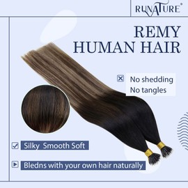 RUNATURE Braun Nano Extensions Real Hair 1 g Balayage Ombre 35 cm Nanoring Tip Extensions Real Hair 50 Pieces 50 g Remy Hair Extensions Nano Ring Real Hair Human Hair Colour #1B/4/27