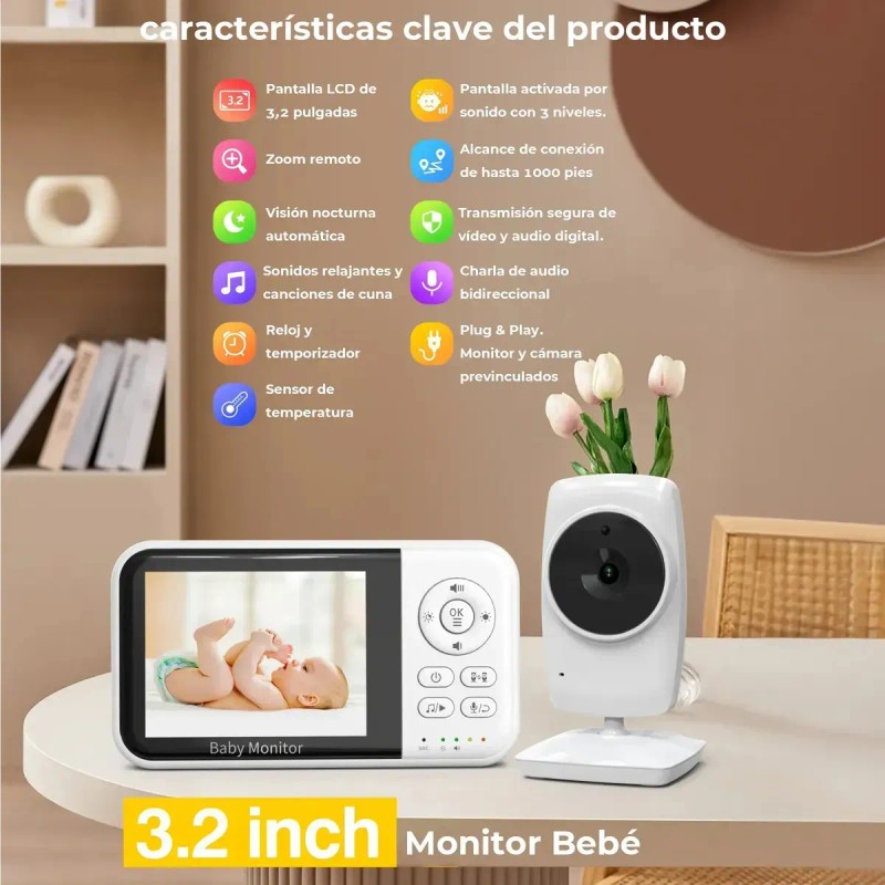 Ttmxi Monitor Para Bebé 3.2 Pulgadas Con Cámara Visión Audio