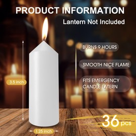 Threlaco 60 Pack 9 Hour Emergency Candles for Lantern (Lantern Not Included) 3.5 Inch White Candles Long Burning Survival Bougie Bulk for Outdoor Camping Power Outage Emergency Survival Preparedness