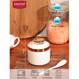 HAOTOP 8 oz Sugar Bowl with Lid and Spoon, Simple Ceramic Sugar Jar Sugar Dispenser Sugar Container Coffee Bar Accessories, Modern Kitchen Countertop Canisters, White