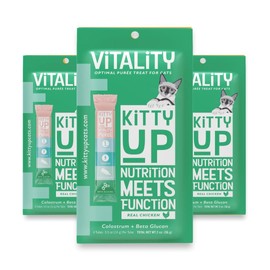 Kitty Up Lickable Cat Treats - Vitality Chicken Puree Squeeze Tubes with Lysine, Taurine & Beta Glucan | Immune Support for Indoor Cats (12 Pack)