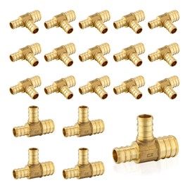 Seelink (20-Pack) PEX Fittings, 1" x 3/4" x 3/4" Pex Reducing Tee, Brass Crimp Fittings, for PEX Tubing Pipe Plumbing, ASTM F1807
