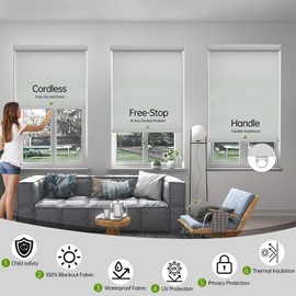 FEBORY Cordless Roller Shades for Indoor Windows 100% Blackout (22" W x 72" H, Grey) Waterproof, Thermal Insulated, UV Protection Pull Down Roller Blinds for Home, Bedroom, Living Room, Office