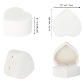 LETURE Velvet Jewelry Ring Gift Box, Heart-Shaped Wedding Ring Earring Stud Holder Case for Engagement, Proposal, Anniversary, Rings Storage Display Box (White)