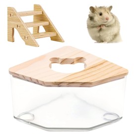 KFSCIP Hamster Sand, Hamster Sand Bath, Hamster Bath Container With Ladder, Hamster Bathtub Box,Transparent Hamster Bathroom with Wooden Lid, Pet Supplies for Guinea Pig Chipmunk or Other Small Pets