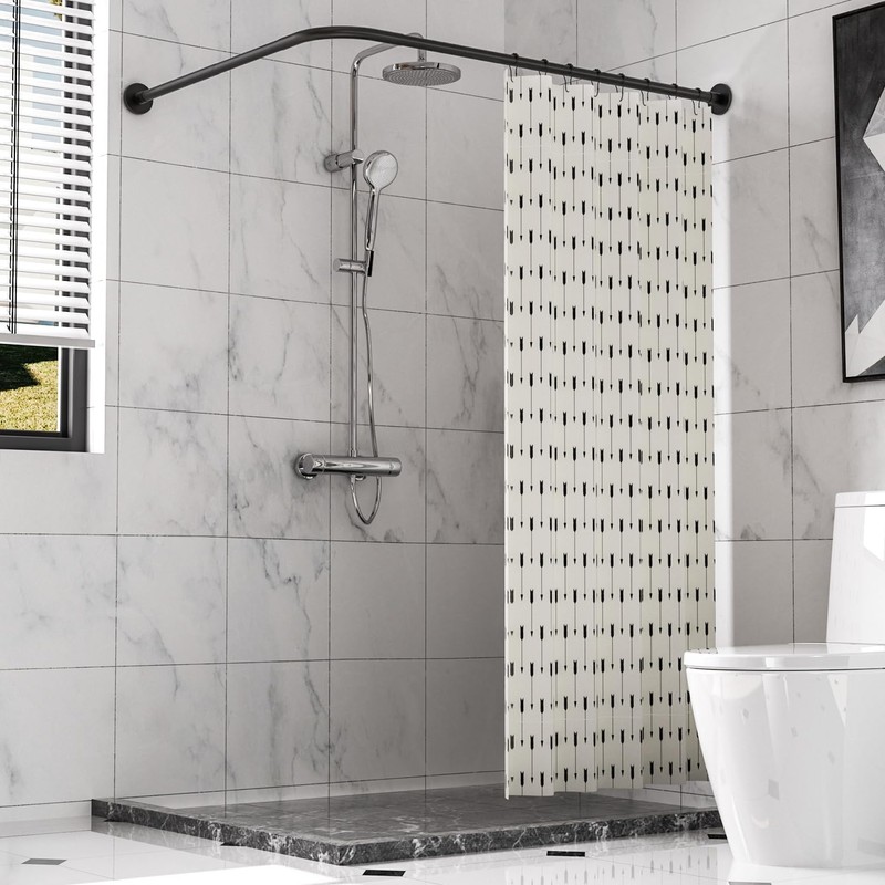 L-Shaped Corner Shower Curtain Rod, 「Black 24"-53" x 24"-53"」 Adjustable,