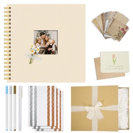 Vienrose 8 x 8 Inch Scrapbook Album Gift Set, Linen Hardcover Photo Book with 40 White Pages, DIY Memory Book Kit with Accessories for Wedding, Baby Shower, Travel, Christmas (Beige, 20 Sheets)