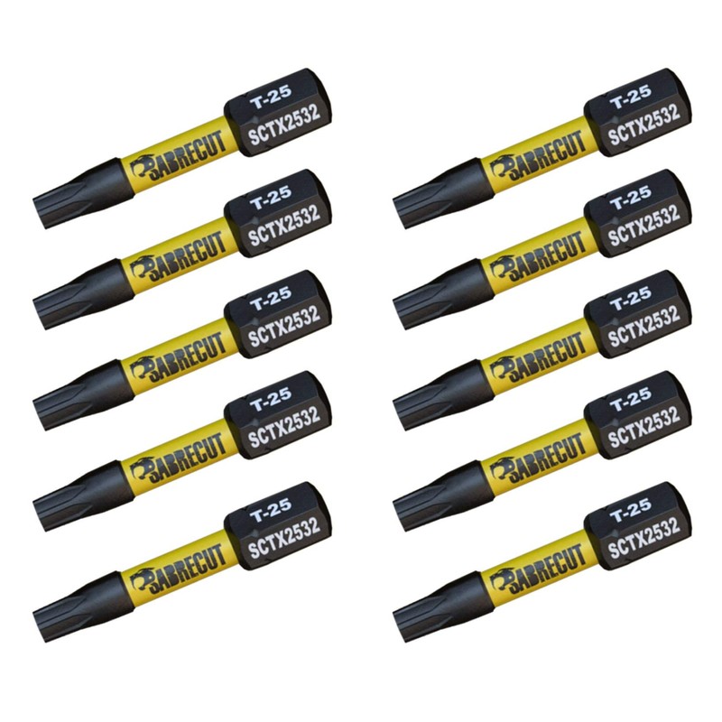 10 x SabreCut SCTX2532_10 32mm T25 TX25 Magnetic Impact Screwdriver