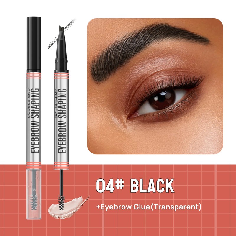 4-Fork Liquid Brow Pen + Waterproof Dual-End Brow Gel and