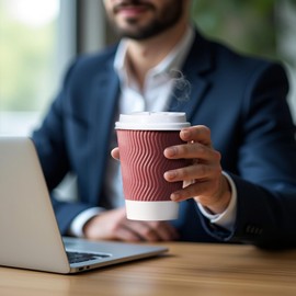 MATICAN 12 oz Ripple Insulated Disposable Paper Coffee Cups with Lids, 50 Count, Marsala/White