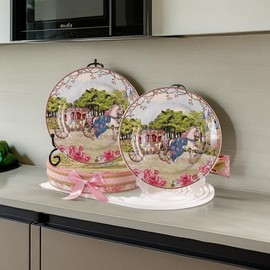 ROSSRORE 4-Piece Vintage Tea Accessories - Dessert Spoon & Fork Set, Hand-Painted British-Themed Castle/Cathedral/Wedding Carriage Motifs, Dishwasher Safe, Elegant Gift Box Packaging Spoons Forks