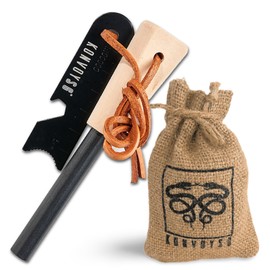 KonvoySG Survival Tool Ferro Rod Fire Starter with Multi-Tool Striker and Jute Bag - All-in-One Flint and Steel Fire Starter Kit for Camping, Hiking, Emergency
