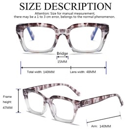 Hubeye 2 Pairs Retro Oversized Large Frame Anti-blue Glasses Men and Women Square Fashion Oprah Style Blue Light Blocking Computer Reader