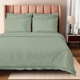 BIOWEAVES 100% Organic Cotton Full/Queen Duvet Cover Set, 3-Piece, 300 Thread Count Sateen Weave GOTS Certified Comforter Cover with Buttoned Closure and 2 Pillow Shams –Basil, 90x90 inches