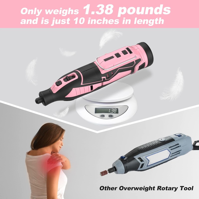 WORKPRO Pink 12V Cordless Rotary Tool Kit, 5 Variable Speeds,