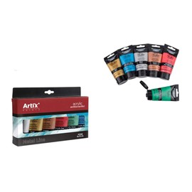 MP - Set of Acrylic Paints for Crafts and Professional Use, Metallic Colours – 6 Tubes x 75 ml