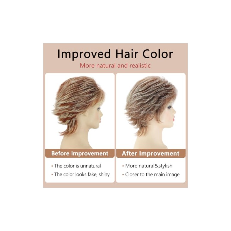 TISHINING Pelucas Cortas De Corte Pixie Rubio Mixto Para Mujeres