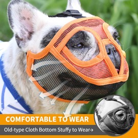 BARKLESS Short Snout Dog Muzzle, Breathable Mesh Flat Faced Muzzle for French Bulldog Shih Tzu and Pug, Mask Bulldog Mouth Cover for Biting Chewing Licking (Orang, XS)