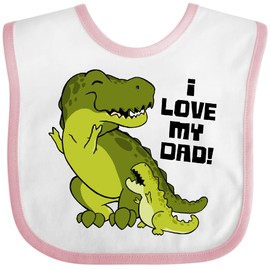 inktastic I Love My Dad with Baby and Daddy Tyranasaurus Rex Baby Bib White and Pink 3af84
