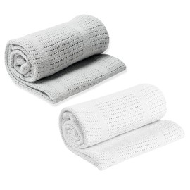 OnlyBee Twin Pack - 100% Pure Cotton - Soft Cellular Baby Blankets - White/Grey - 90cmx70cm