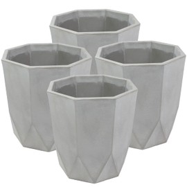 Sunnydaze Modern Faceted 14.75" Polyresin Geometric Planter - Flower Pot for Indoor or Outdoor Use - Light Gray - Set of 4