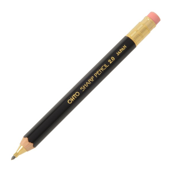 OHTO Mechanical Pencil Wood Sharp with Eraser 2.0, 2.0mm, Black Body (APS-680E-Black)