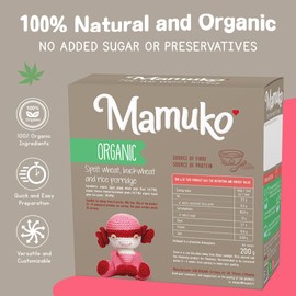 MAMUKO Organic Porridge - Healthy Porridge Blend of Spelt, Buckwheat & Rice - High Fiber Porridge with No Added Sugar, Milk & Preservatives - Organic Porridge Ideal for Toddlers - 2 Pack (10 Servings)