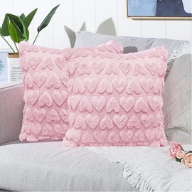Arciveberg Valentines Pillow Covers 18x18 inch Set of 2 Valentines Heart Throw Pillow Cases Decorations Soft Plush Faux Fur Wool Cushion Covers for Holiday Home Decor (Pink)