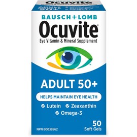 Ocuvite 50+ Eye Vitamin & Mineral Supplement, Multivitamin for Vision & Ocular Health with Omega-3, Zinc, Vitamins C & E, Lutein & Zeaxanthin, Zinc Supplements for Women and Men, 50 Softgels