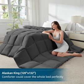 Soft Alaskan King Comforter 120"x 132" Extra Large Lightweight Quilted Down Alternative All Season Fluffy Breathable Microfiber Grey