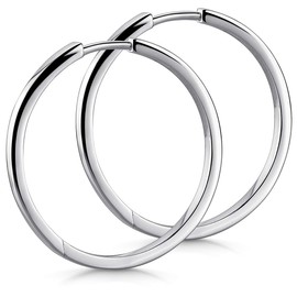 MATERIA by Matthias Wagner Women's Hinged Hoop Earrings 925 Silver 2 mm Thin Rhodium-Plated in 3 Sizes, Silver