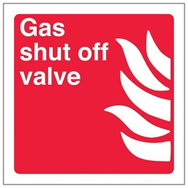 V Safety Gas Shut Off Valve - Square 100 x 100 mm - Glow In The Dark 1mm Rigid Plastic Safety Sign